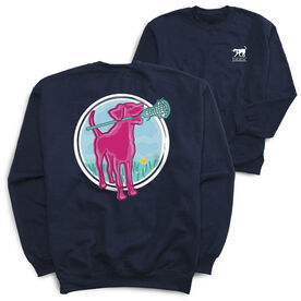 Girls Lacrosse Crewneck Sweatshirt - Lacrosse Dog with Girl Stick (Back Design)