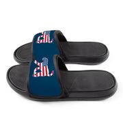 Girls Lacrosse Repwell&reg; Slide Sandals - Patriotic Lula the Lax Dog