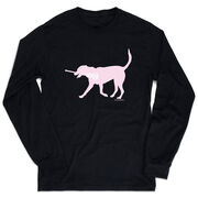 Girls Lacrosse Tshirt Long Sleeve - Lula The Lax Dog (Pink)