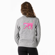 Girls Lacrosse Tshirt Long Sleeve - Lula The Lax Dog (Pink) (Back Design)