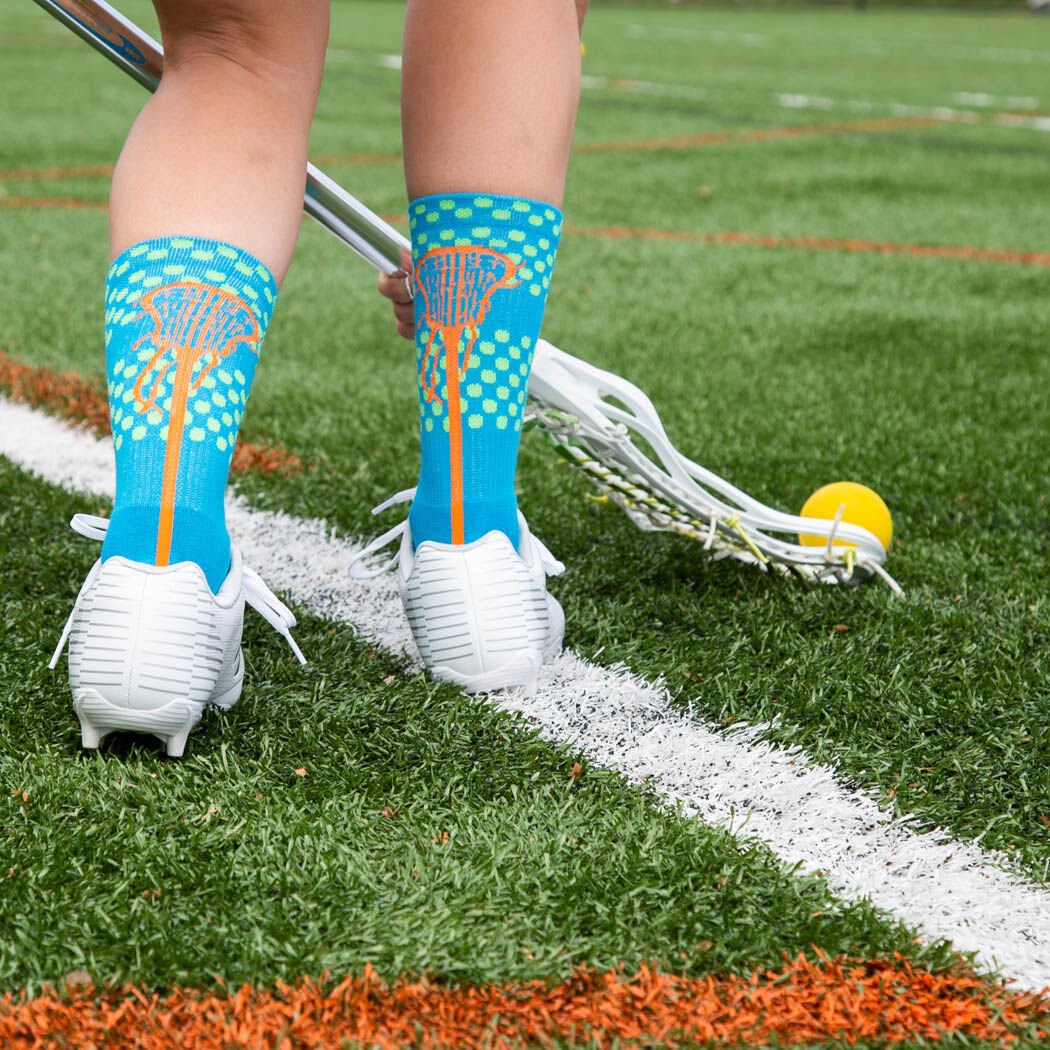 Girls Lacrosse Woven Mid Calf Socks Tropic Blue Green Orange ChalkTalkSPORTS