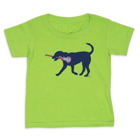 Girls Lacrosse Toddler Short Sleeve Shirt - Lula the Lax Dog (Blue)