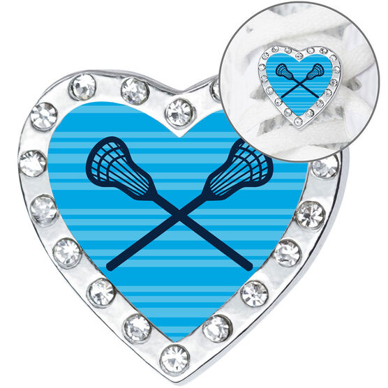 Girls Lacrosse Heart Shoe Charm - Crossed Sticks