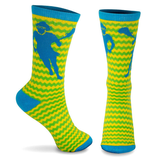 Girls Lacrosse Woven Mid Calf Socks - Zig Zag (Green/Blue/Yellow ...