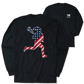 Girls Lacrosse Tshirt Long Sleeve - Play Lax for USA (Back Design)
