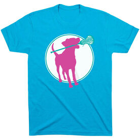 Girls Lacrosse Short Sleeve T-Shirt - Lacrosse Dog with Girl Stick [Adult XX-Large/Turquoise] - SS