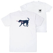 Girls Lacrosse Short Sleeve T-Shirt - LuLa the Lax Dog Blue (Back Design)