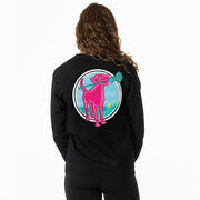 Girls Lacrosse Tshirt Long Sleeve - Lacrosse Dog with Girl Stick (Back Design)