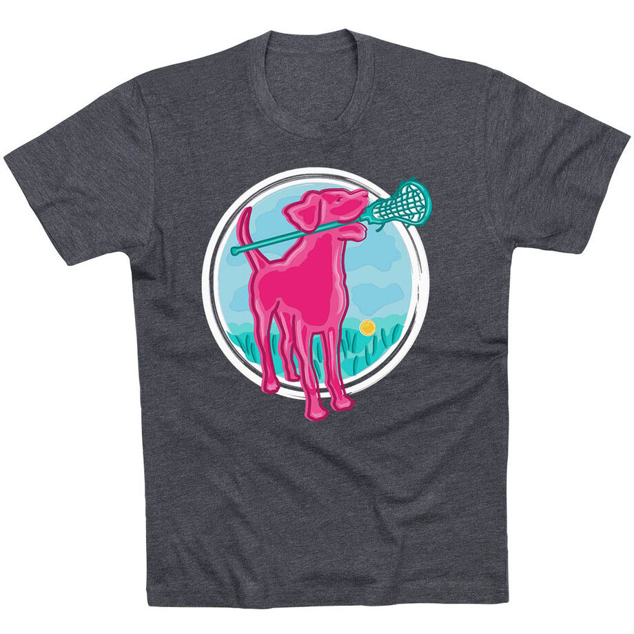 Girls Lacrosse Short Sleeve T-Shirt - Lacrosse Dog with Girl Stick