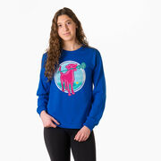 Girls Lacrosse Tshirt Long Sleeve - Lacrosse Dog with Girl Stick
