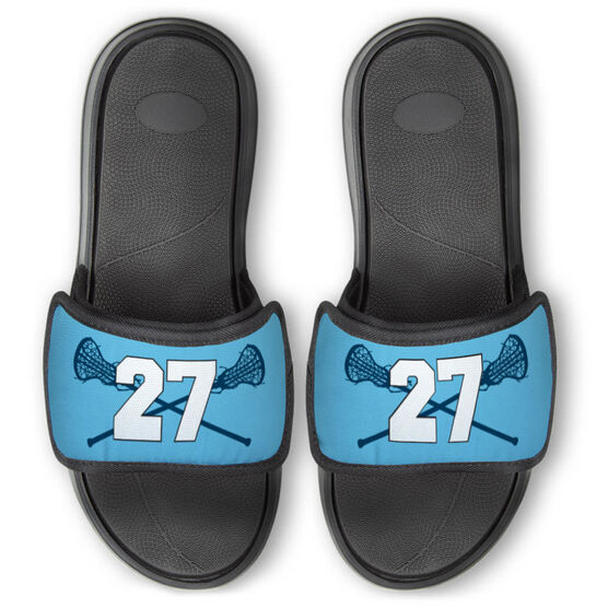 Girls Lacrosse Repwell&reg; Slide Sandals - Crossed Sticks with Number