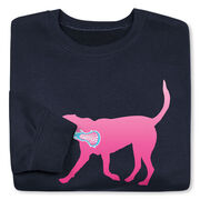 Girls Lacrosse Crewneck Sweatshirt - LuLa the LAX Dog (Pink)