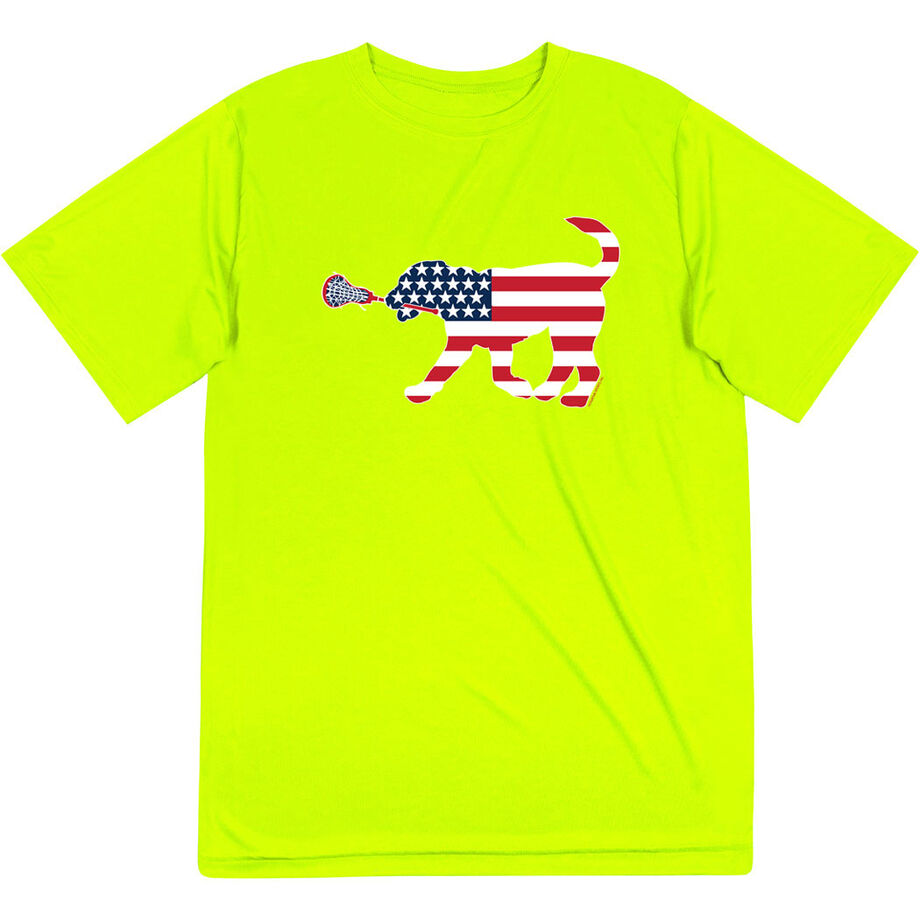 Girls Lacrosse Short Sleeve Performance Tee - Patriotic LuLa the Lax Dog