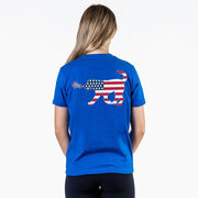 Girls Lacrosse Short Sleeve T-Shirt - Patriotic LuLa the Lax Dog (Back Design)