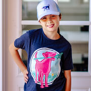 Girls Lacrosse Short Sleeve T-Shirt - Lacrosse Dog with Girl Stick
