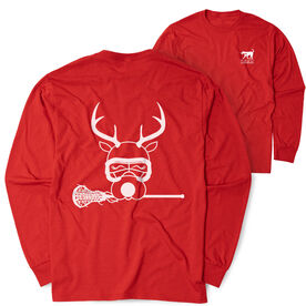 Girls Lacrosse Tshirt Long Sleeve - Lax Girl Reindeer (Back Design)