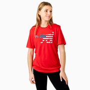 Girls Lacrosse Short Sleeve Performance Tee - Patriotic LuLa the Lax Dog