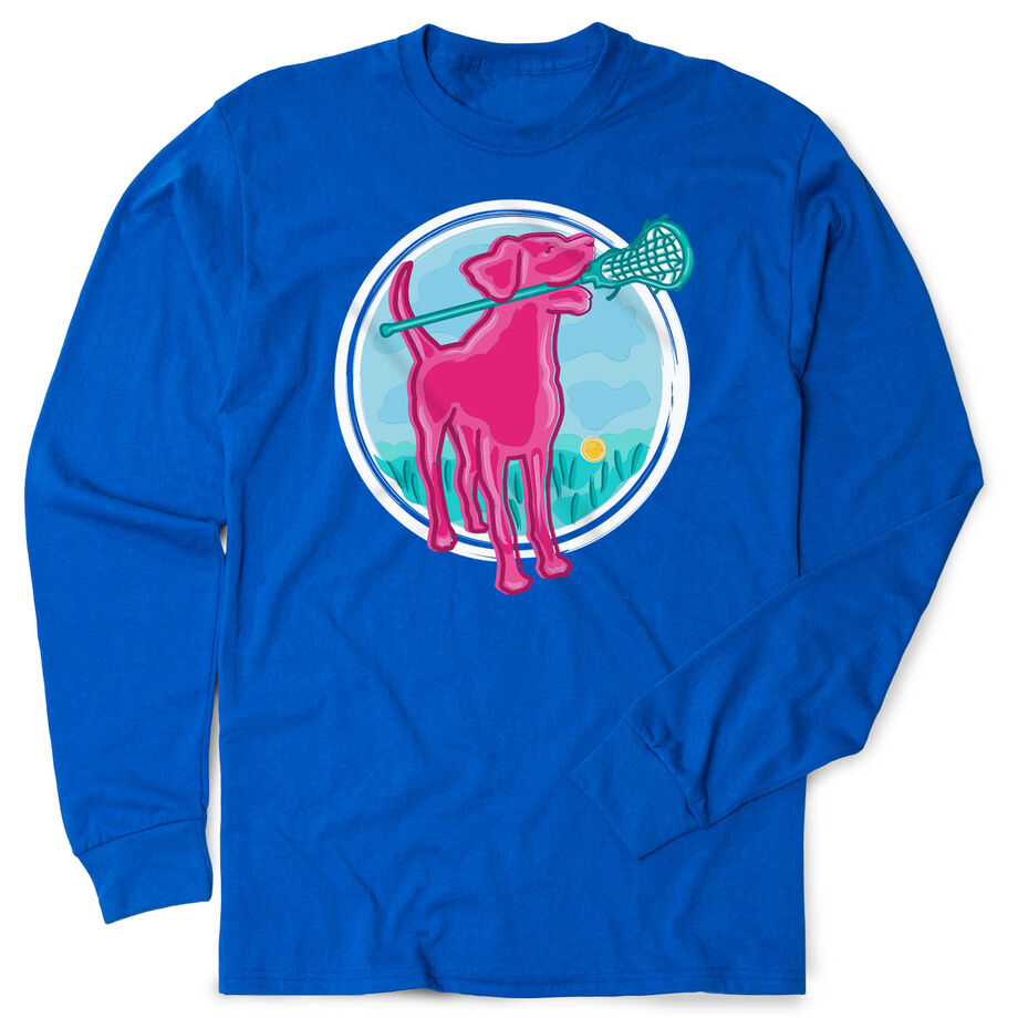 Girls Lacrosse Tshirt Long Sleeve - Lacrosse Dog with Girl Stick