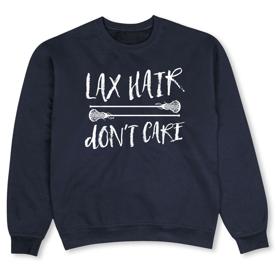 Girls Lacrosse Crewneck Sweatshirt - Lax Hair Don't Care - Personalization Image