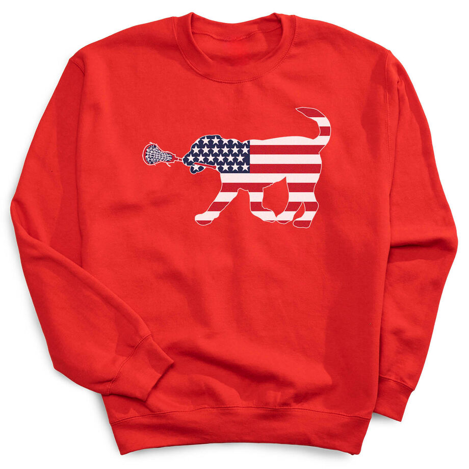 Girls Lacrosse Crewneck Sweatshirt - Patriotic LuLa the Lax Dog
