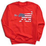 Girls Lacrosse Crewneck Sweatshirt - Patriotic LuLa the Lax Dog