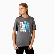 Girls Lacrosse Short Sleeve Performance Tee - My Goal Is To Deny Yours Goalie