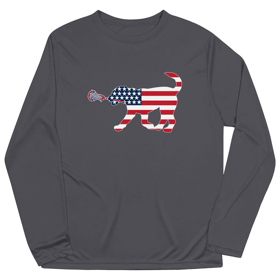 Girls Lacrosse Long Sleeve Performance Tee - Patriotic LuLa the Lax Dog