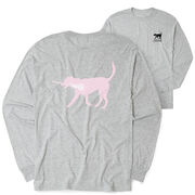 Girls Lacrosse Tshirt Long Sleeve - Lula The Lax Dog (Pink) (Back Design)