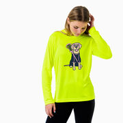 Girls Lacrosse Long Sleeve Performance Tee - Lily The Lacrosse Dog