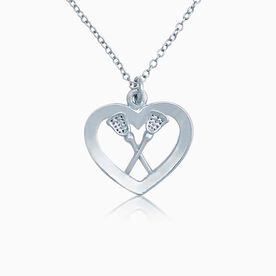 Silver Lacrosse Heart & Sticks Necklace