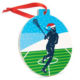 Girls Lacrosse Round Ceramic Ornament - Silhouette with Santa Hat