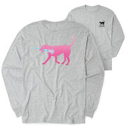 Girls Lacrosse Tshirt Long Sleeve - Lula The Lax Dog (Pink) (Back Design)