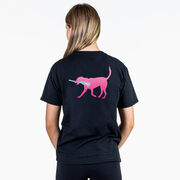 Girls Lacrosse Short Sleeve T-Shirt - LuLa the Lax Dog (Pink) (Back Design)