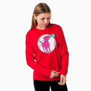 Girls Lacrosse Long Sleeve Performance Tee - Lacrosse Dog with Girl Stick