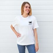 Girls Lacrosse Short Sleeve T-Shirt - LuLa the Lax Dog Blue (Back Design)
