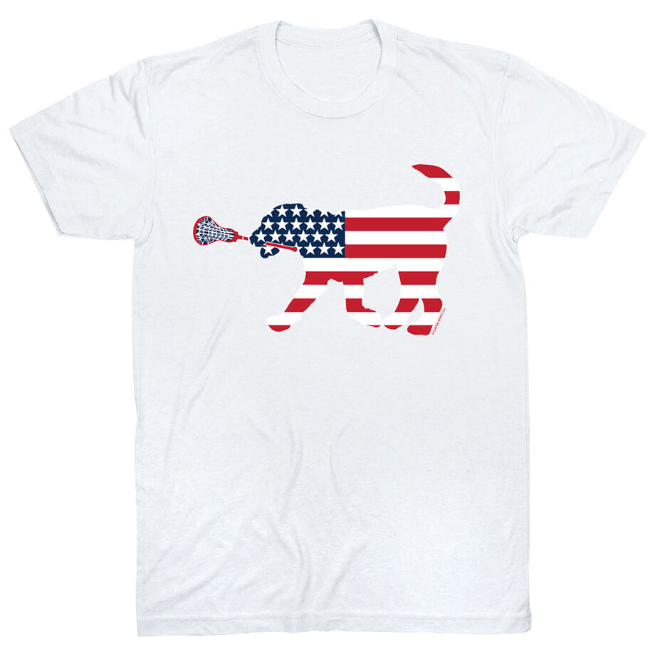 Girls Lacrosse T-Shirt Short Sleeve Patriotic LuLa the Lax Dog