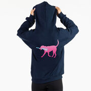 Girls Lacrosse Hooded Sweatshirt - LuLa the Lax Dog (Pink) (Back Design)
