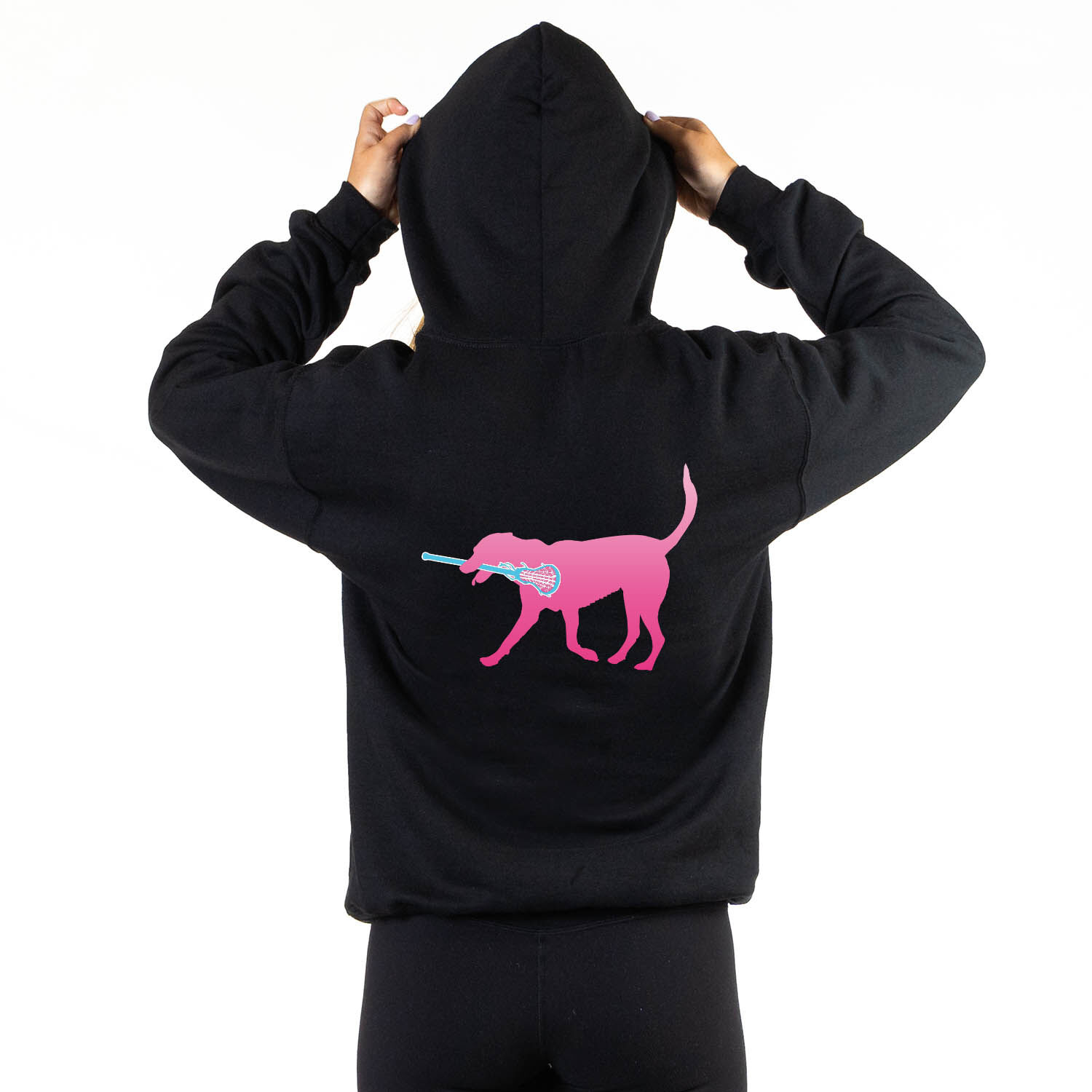 Girls Lacrosse Hooded Sweatshirt - LuLa the Lax Dog (Pink