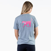 Girls Lacrosse Short Sleeve T-Shirt - LuLa the Lax Dog (Pink) (Back Design)