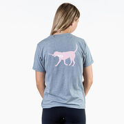 Girls Lacrosse Short Sleeve T-Shirt - LuLa the Lax Dog (Pink) (Back Design)