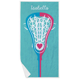 Girls Lacrosse Premium Beach Towel - Stick Heart