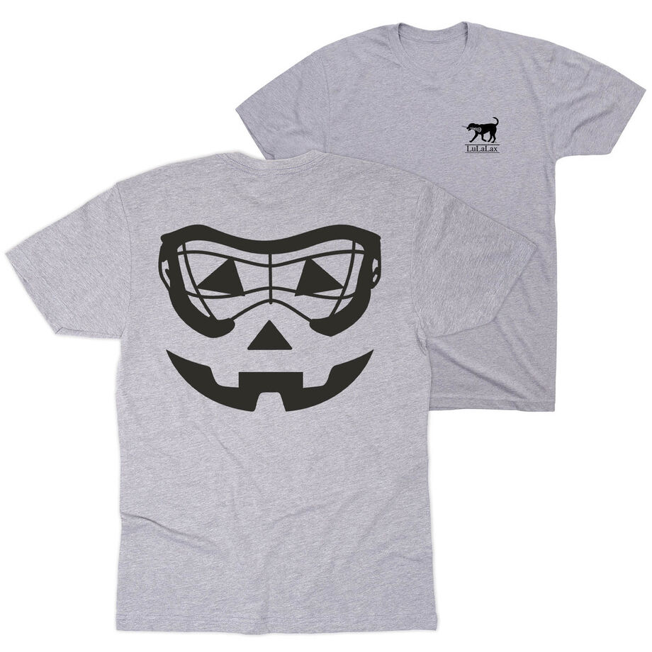 Girls Lacrosse Short Sleeve Tee - Lacrosse Goggle Pumpkin Face (Back Design)