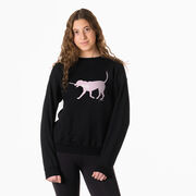 Girls Lacrosse Crewneck Sweatshirt - LuLa the LAX Dog (Pink)