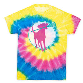 Girls Lacrosse Short Sleeve T-Shirt - Lacrosse Dog with Girl Stick Tie Dye