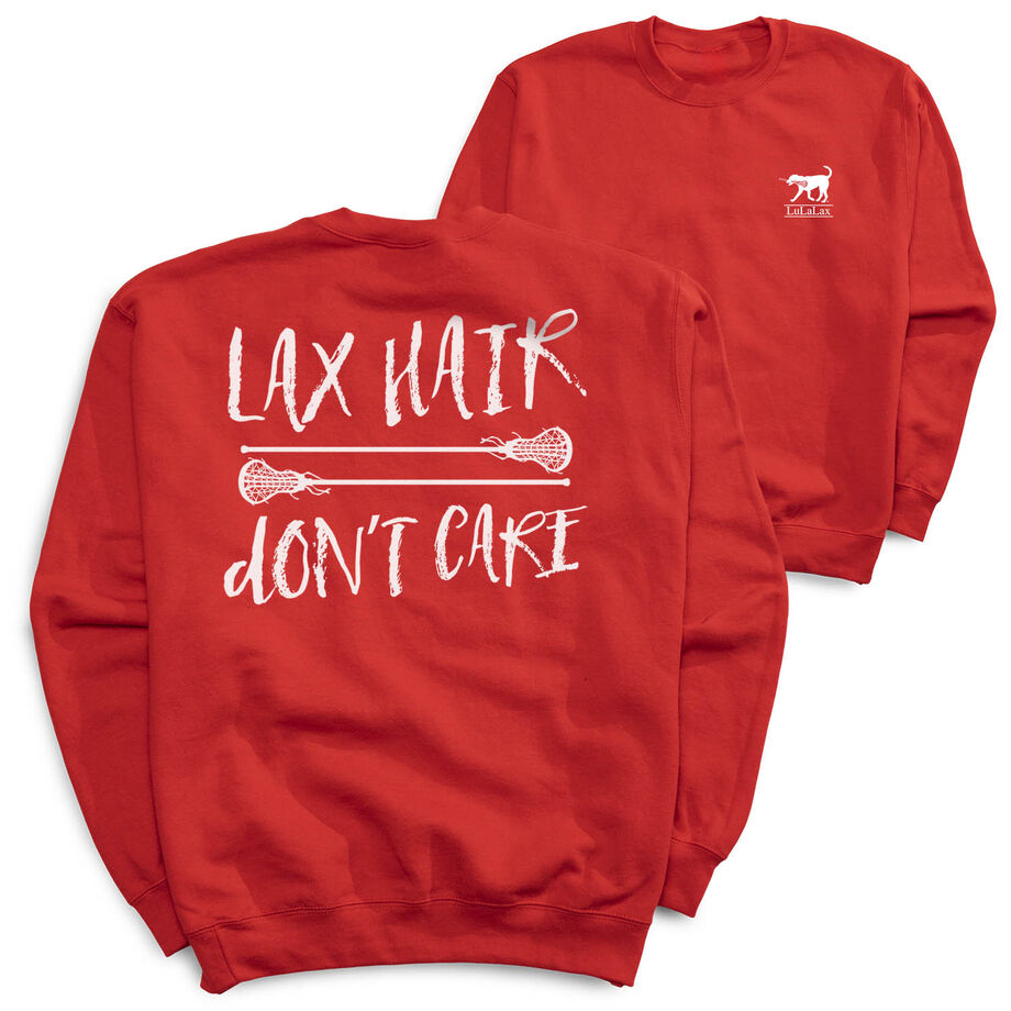 Girls Lacrosse Crewneck Sweatshirt - Lax Hair Don't Care (Back Design)