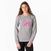 Girls Lacrosse Tshirt Long Sleeve - Lula The Lax Dog (Pink)