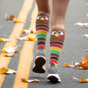 Woven Knee-High Socks - Goofy Turkey With Stripes