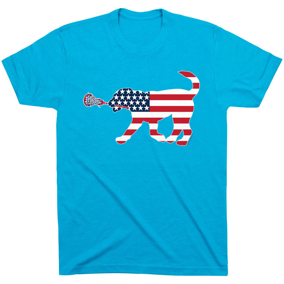Girls Lacrosse T-Shirt Short Sleeve Patriotic LuLa the Lax Dog