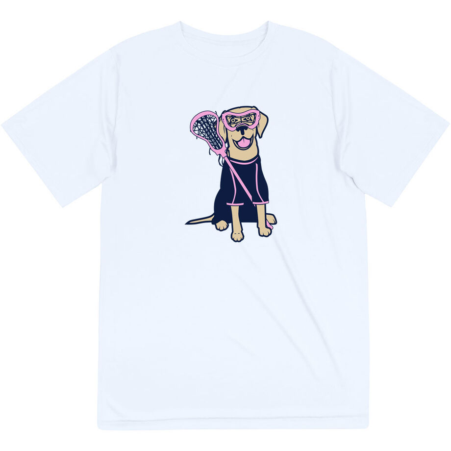 Girls Lacrosse Short Sleeve Performance Tee - Lily The Lacrosse Dog - Personalization Image