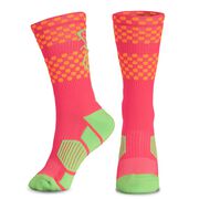 Girls Lacrosse Woven Mid-Calf Socks - Aloha (Pink/Orange/Green)